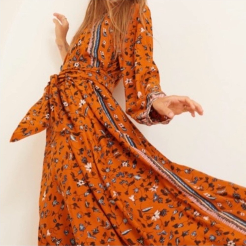 New Natalie Martin 100% silk wrap dress danika L latge orange floral revolve
